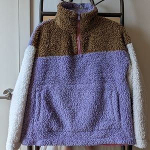 GAP Colorblock Sherpa Quarter-Zip Pullover Sweatshirt (Size: Small)